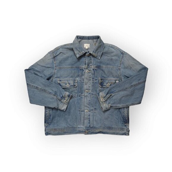 AG Adriano Goldschmied Cassie Denim Distressed Blue Jean‎ Jacket Womens Large - Picture 1 of 10
